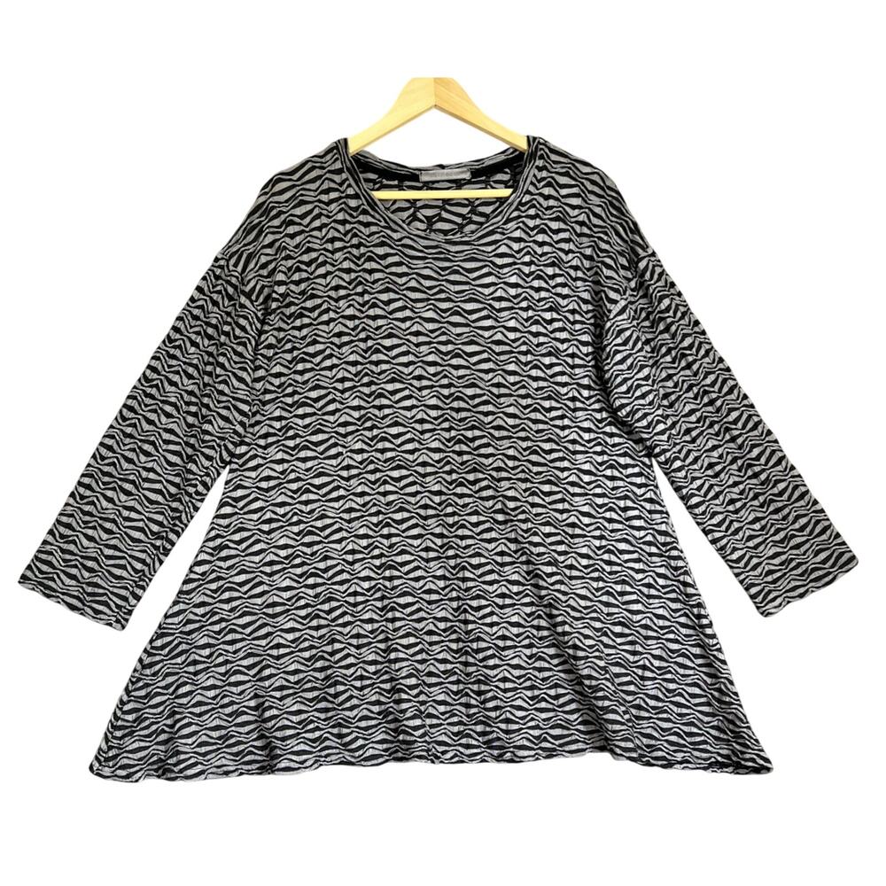 Cut Loose Tunic Top XL Gray Texture Pleats Lagenlook Swing Stretch Artsy Boho